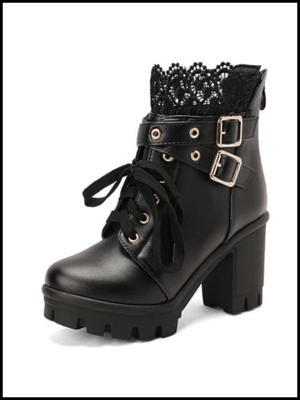Women's Platform Chunky Heel Combat Boots - Rivets, Lace Up, Zip, Lug Sole